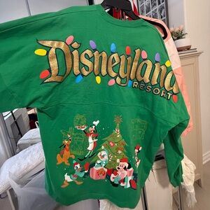 Disney Green Long Sleeve Tee with Festive Print